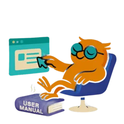 Relaxed owl mascot using clean interface with manual as coaster
