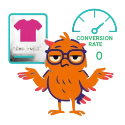 Owl mascot shrugging next to a boring product page