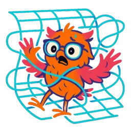 Owl mascot tangled in spreadsheet grid lines
