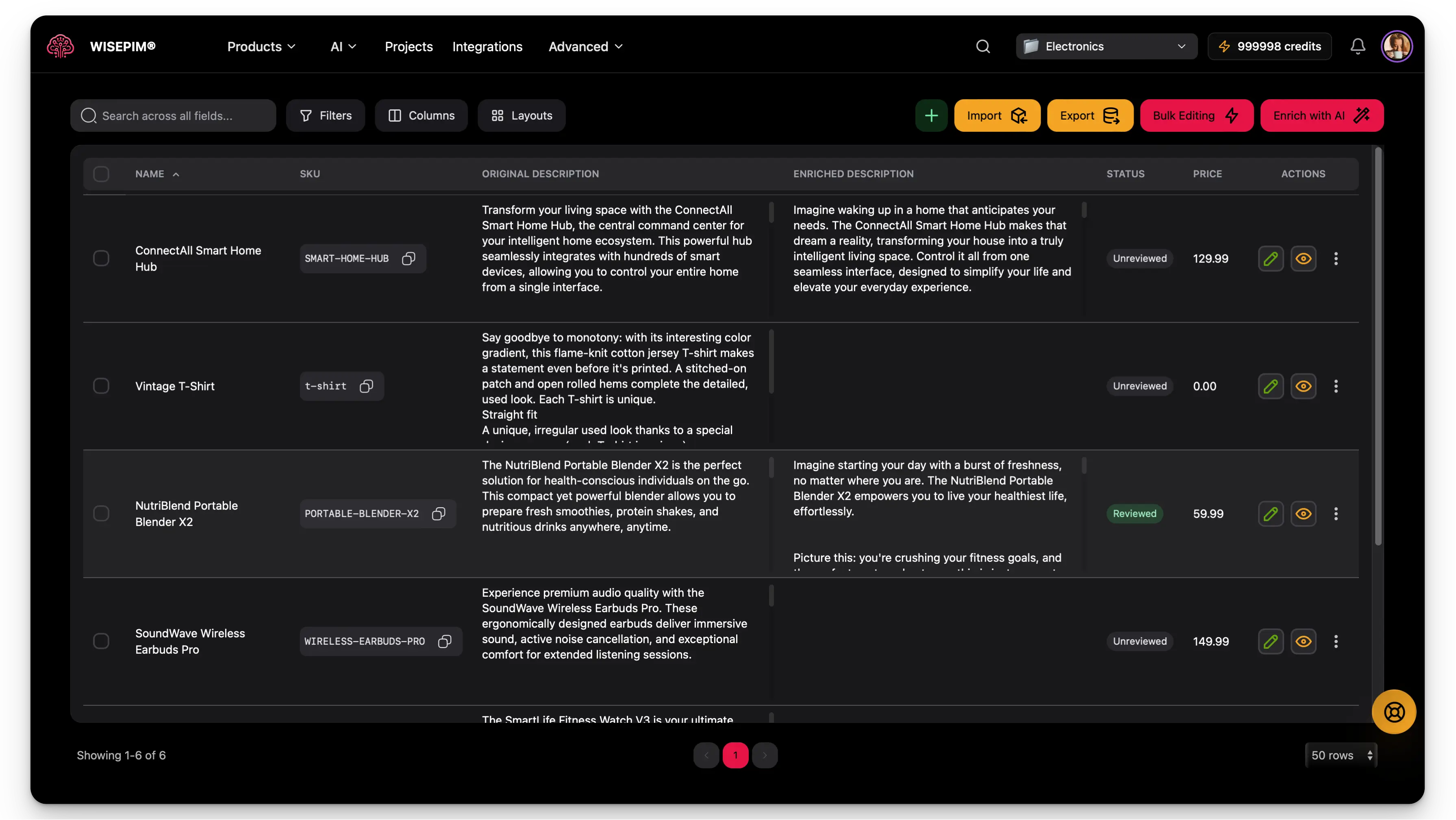 WISEPIM product catalog managing thousands of products